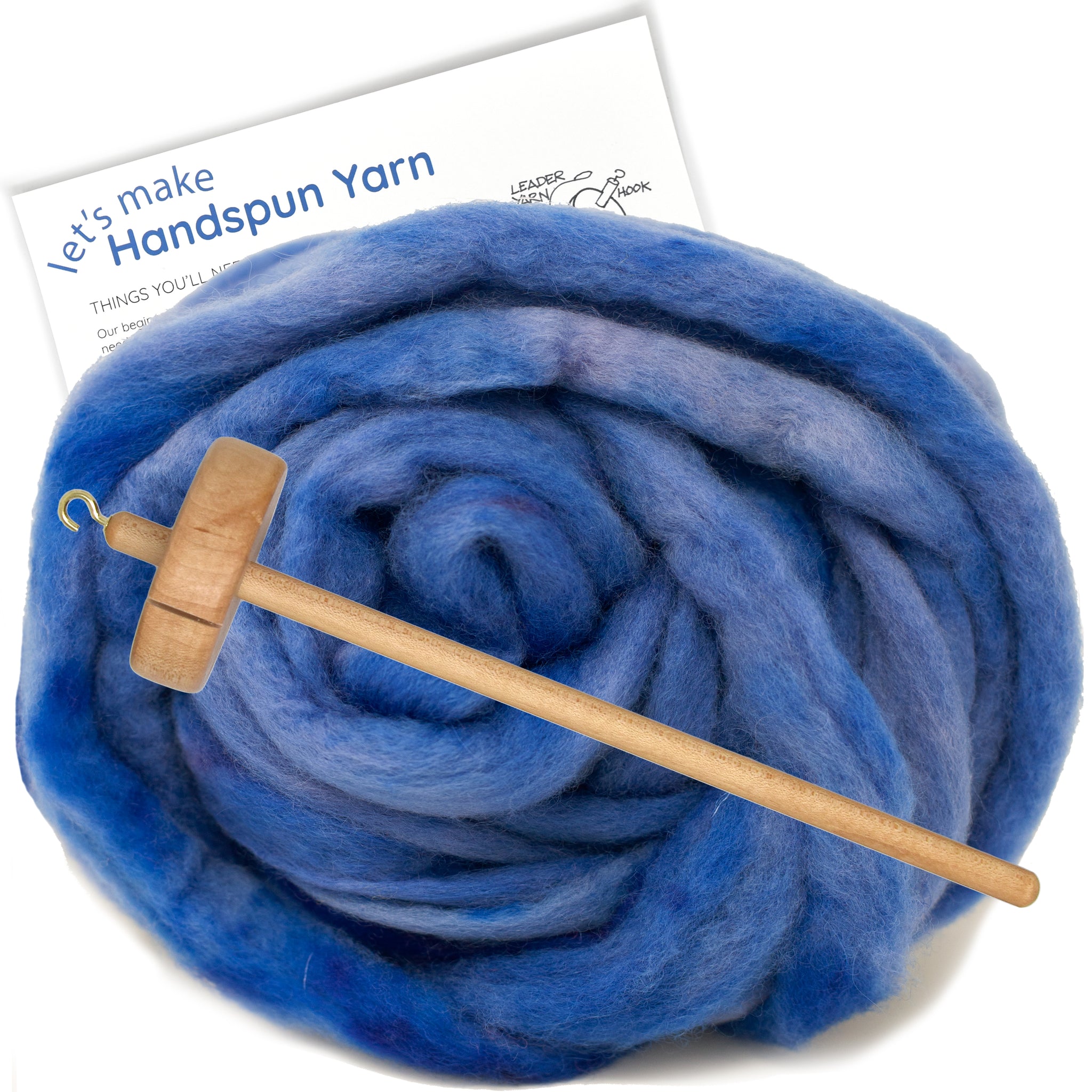 Spin Kit with Drop Spindle & BFL Wool - Copenhagen Blue