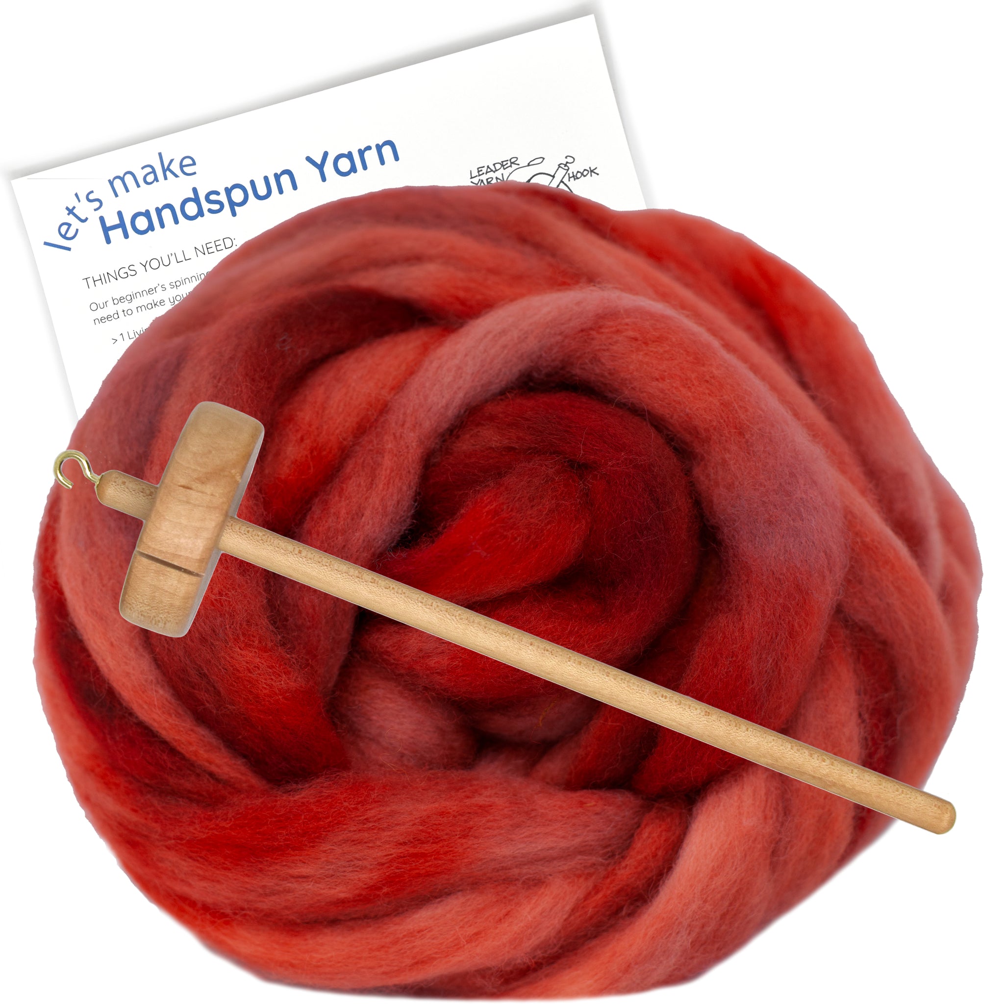 Spin Kit with Drop Spindle & BFL Wool - Egyptian Red