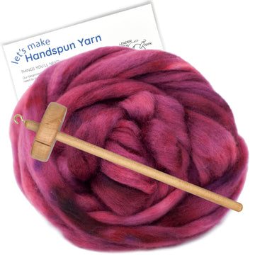 Spin Kit with Drop Spindle & BFL Wool - Wine Red