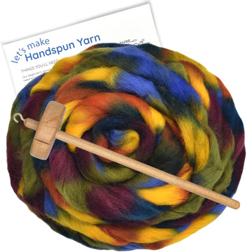 Spin Kit with Drop Spindle & Space Dyed Wool - Flower Child